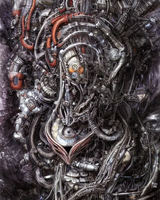 Image similar to artwork by yoshitaka amano, biomechanical, 4 k, hyper detailed