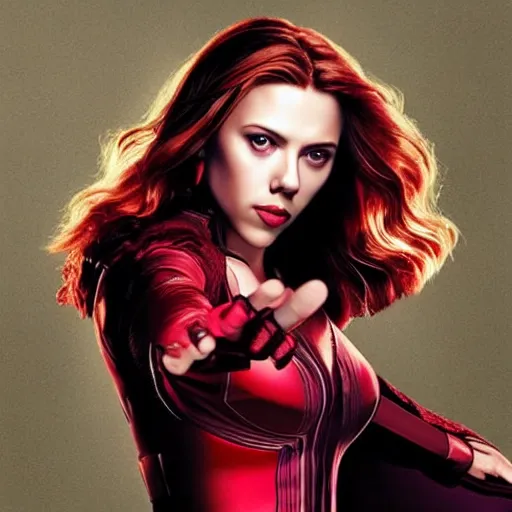 Prompt: promotional art depicting Scarlett Johansson as the scarlet witch