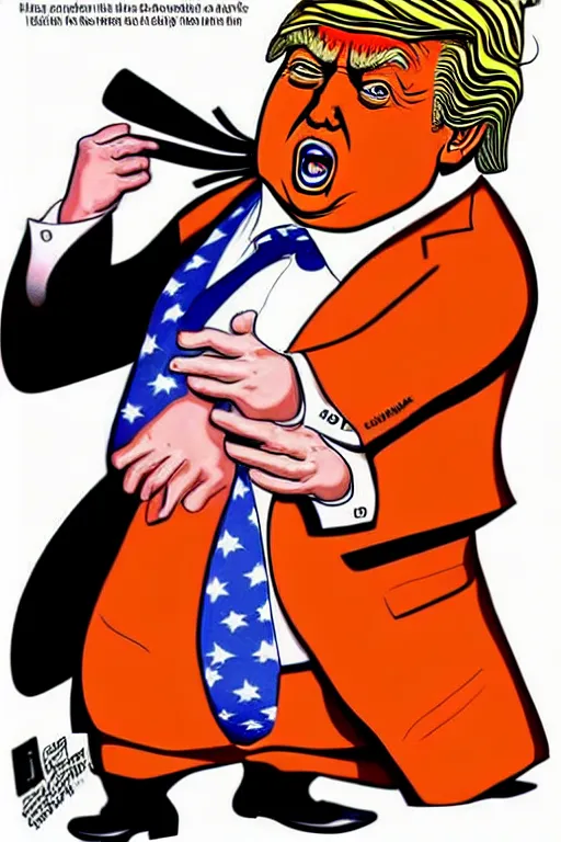 Image similar to donald trump as an oompa loompa, in the style of kim jung gi