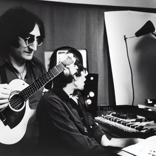 Prompt: A studio photograph of John Lennon, studio lighting, 1974