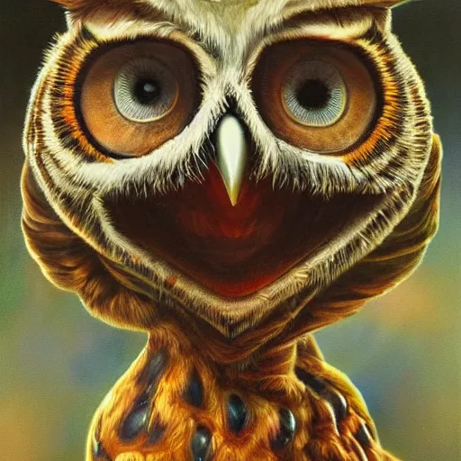 Prompt: hybrid animal cross between alien and a an owl detailed oil painting 8k
