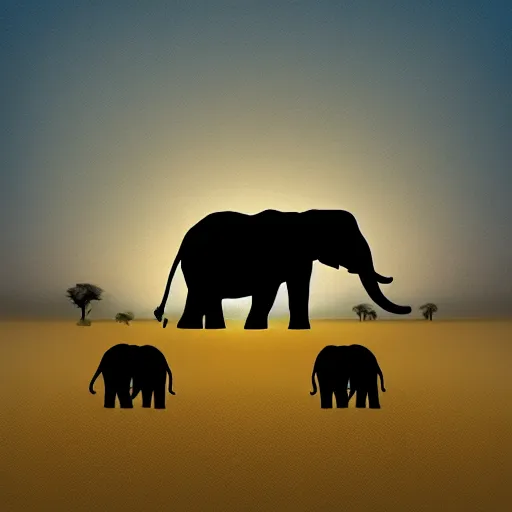 Prompt: an elephant in the savannah, dogital art, black silhouette, tribal style, stunning