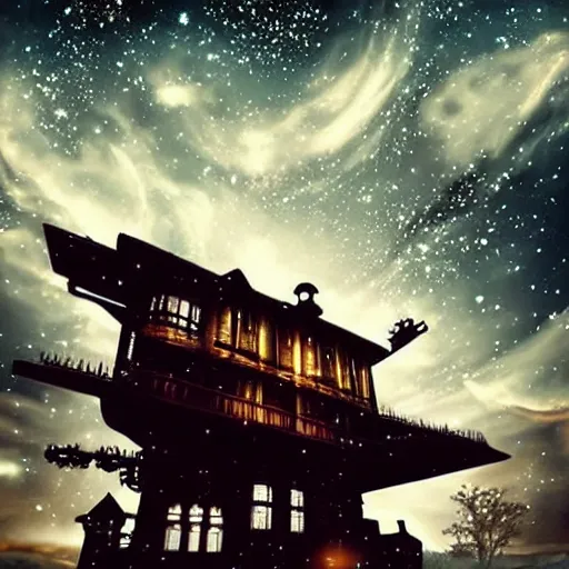 Prompt: a beautiful dreamy night sky, steampunk, fantasy, modern, beautiful, stars