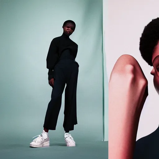 Image similar to realistic photoshooting for a new balenciaga!!! lookbook, color film photography, photo of a woman, photo in style of tyler mitchell, 3 5 mm