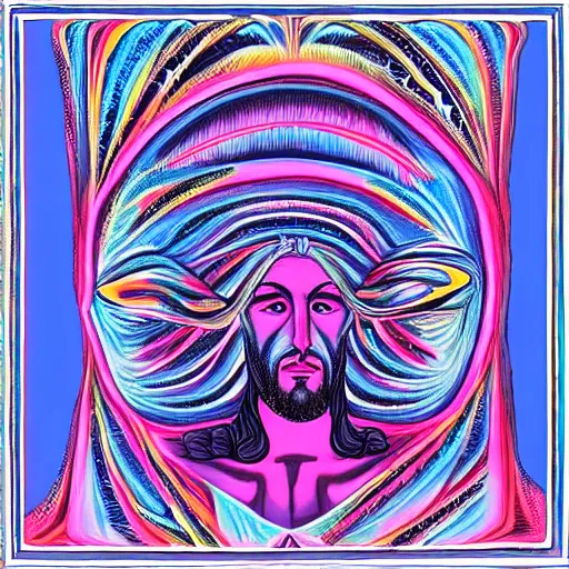 Image similar to psychedelic telepathic symmetric jesus christ in white robe floating art artgem mathematical maze patterns math rock