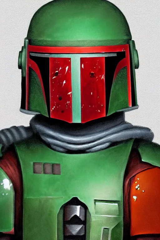 Image similar to portrait of boba fett from star wars, highly detailed, centered, solid color background, digital painting