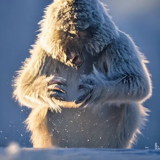 Prompt: wild running yeti, wildlife photography by Paul Nicklen, perfect lighting