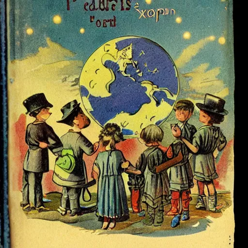 Image similar to 1890s children's book illustration about the perils of exploring alien planets