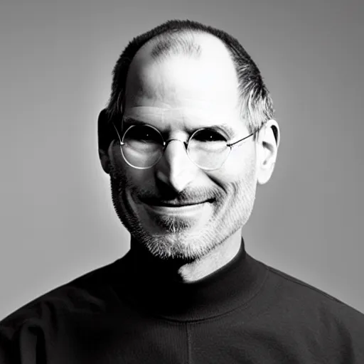 Prompt: studio portrait photography of steve jobs with a smile, highly detailed