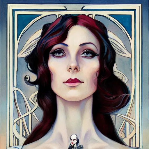 Image similar to a streamline moderne, art nouveau, multi - ethnic portrait in the style of charlie bowater, and in the style of donato giancola, and in the style of charles dulac. intelligent, expressive eyes. symmetry, ultrasharp focus, dramatic lighting, semirealism, intricate symmetrical ultrafine background detail.