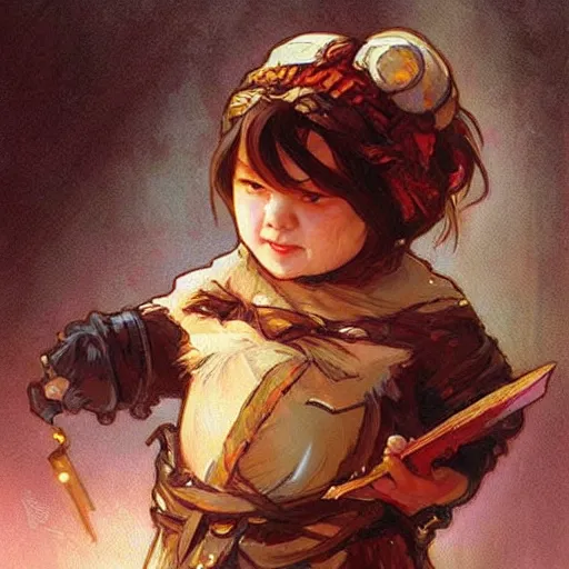 Prompt: a little cute angry dwarf. beautiful painting by artgerm and greg rutkowski and alphonse mucha