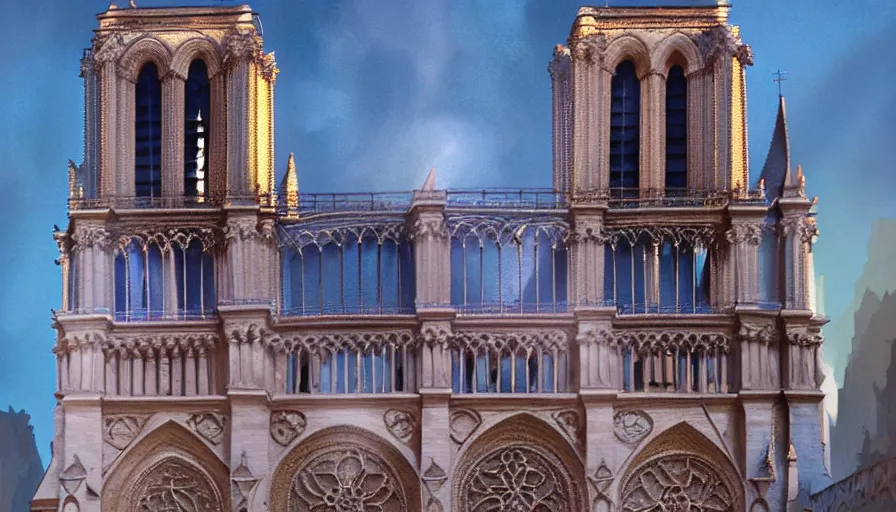 Image similar to notre dame by roger dean, by peter andrew jones, profile portrait, hyper detailed, hyperrealism, deviantart, artstation, 4 k, highly detailed, vray rendering, unreal engine