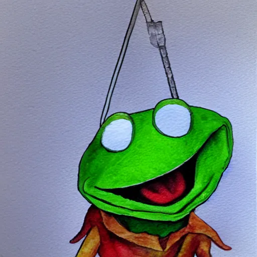 Prompt: Kermit the Frog trapped in a lightbulb, water color painting