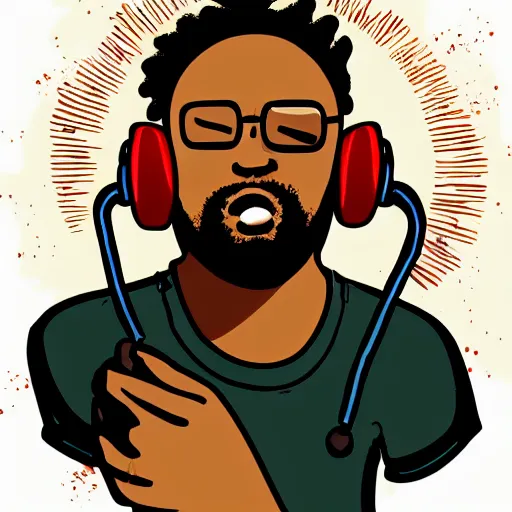 Prompt: an illustration that looks very similar to ethnic lo - fi hip - hop guy in recording studio