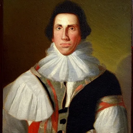 Prompt: An 18th century oil painting of Jerma985 in the mid-late 1700s, portrait of Jerma985, grainy, realistic, very realistic, hyperrealistic, highly detailed, very detailed, extremely detailed, very neat, very epic, very cool, detailed, trending on artstation