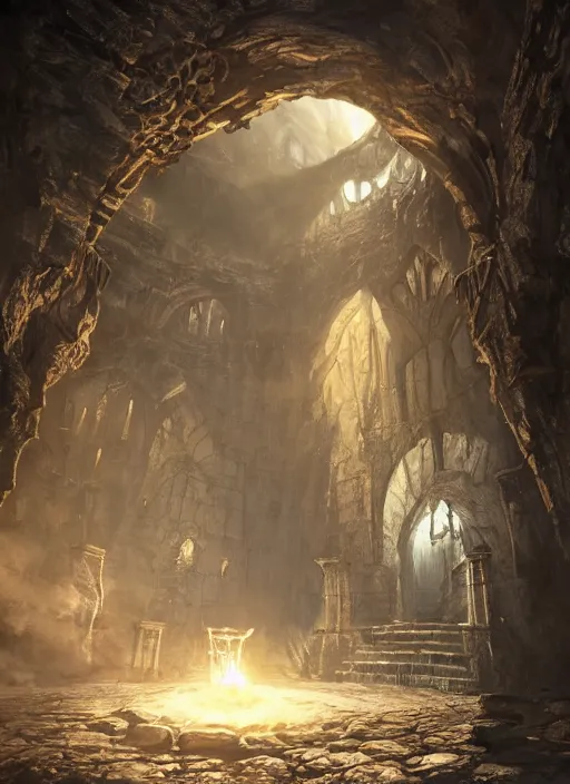 Image similar to dungeon, ultra detailed fantasy, elden ring, realistic, dnd, rpg, lotr game design fanart by concept art, behance hd, artstation, deviantart, global illumination radiating a glowing aura global illumination ray tracing hdr render in unreal engine 5