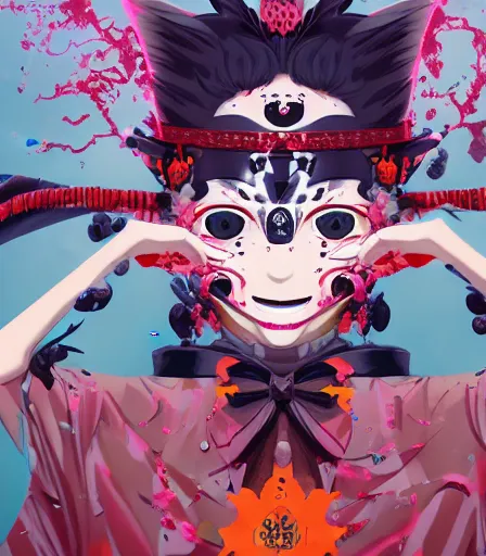 Image similar to Kimetsu no Yaiba by Alex Pardee and Nekro and Petros Afshar, and James McDermott,unstirred paint, vivid color, cgsociety 4K