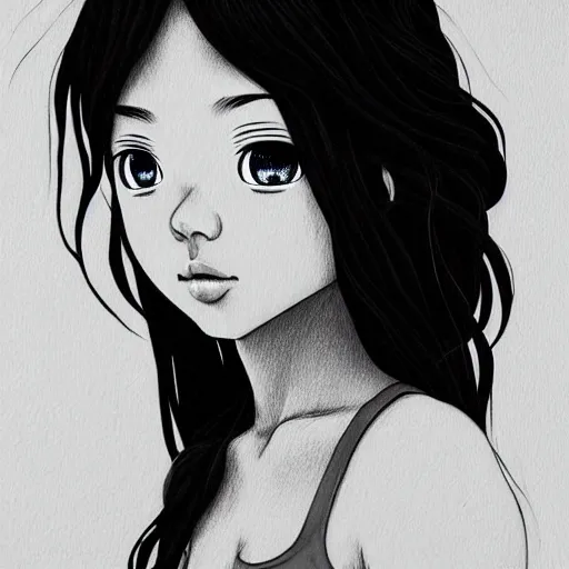 Image similar to artwork of misty williams, by range murata, face, eyes, skin, hair, shoulders, tank top, intricate, beautiful, serene, majestic, detailed, ultra, mega, super, visable sound waves, trending on pinterest, vsco, instagram