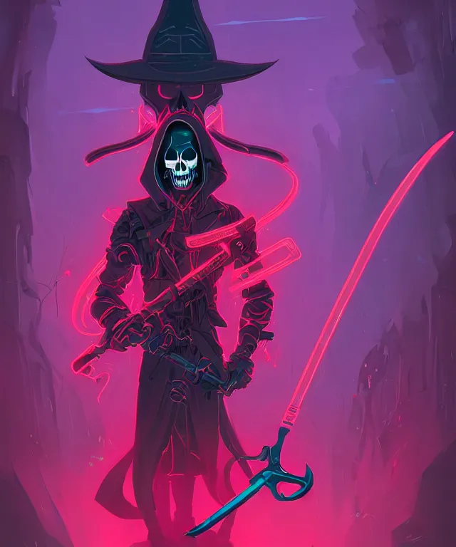 Image similar to a portrait of a neon grimm reaper holding a single scythe, fantasy, elegant, digital painting, artstation, concept art, matte, sharp focus, illustration, art by josan gonzalez