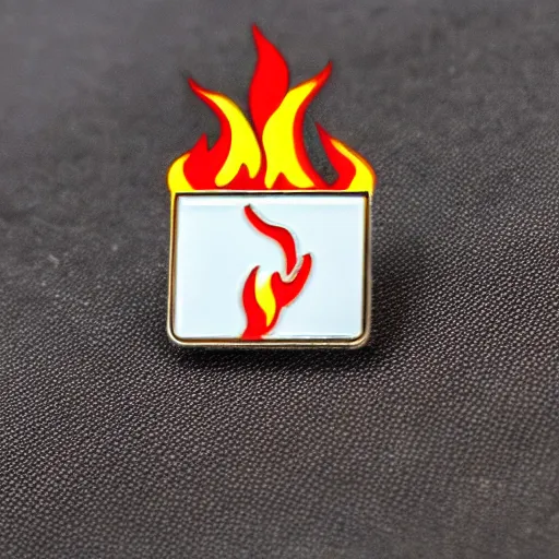 Image similar to minimalistic clean enamel pin of fire flame warning label, retro design