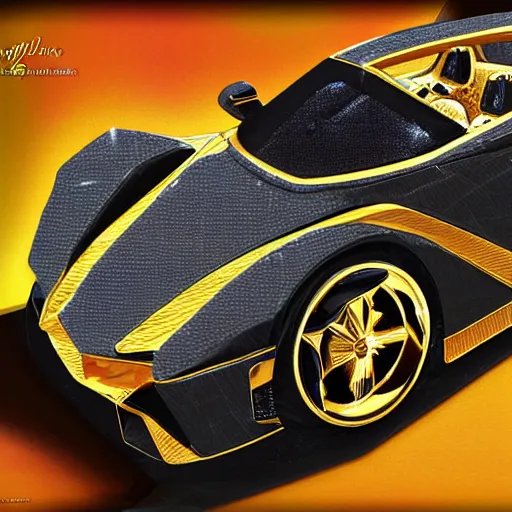 Image similar to lamborgini toy made of golden jewelery, diamonds, photorealism,