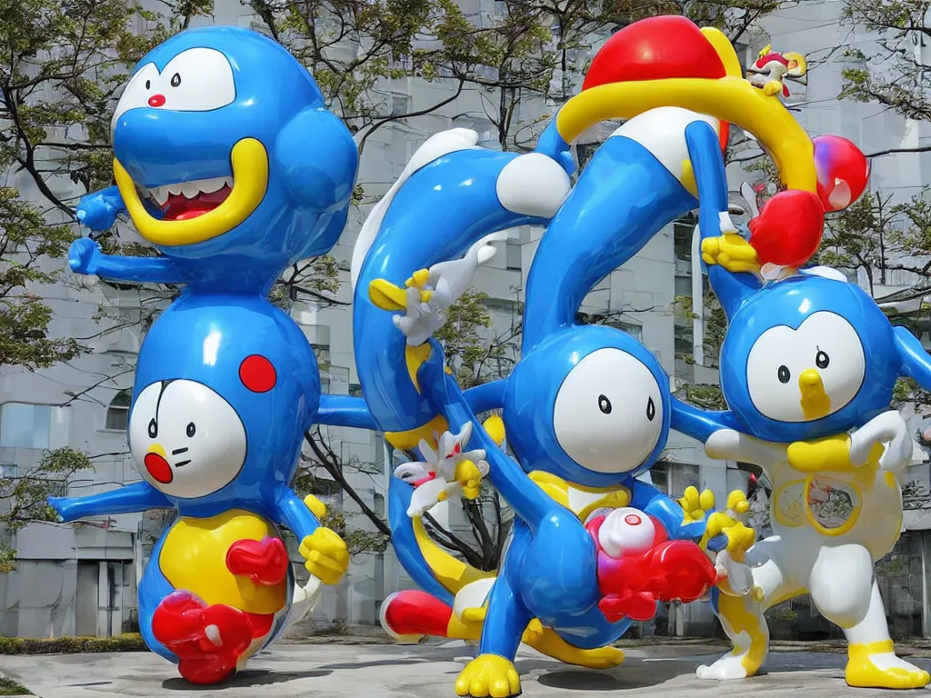 Image similar to Jeff Koon’s Doraemon Dorami Fractal Dragon statue, painted by Hajime Soryama