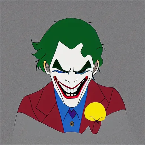 Image similar to “the joker smiling by studio ghibli”