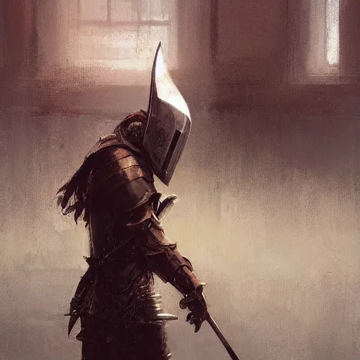 Prompt: a knight with a big spoon and a big fork in hands by greg rutkowski