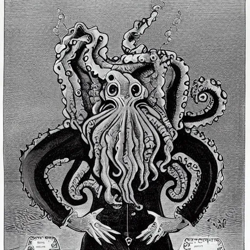 Image similar to parisian caricature of cthulhu