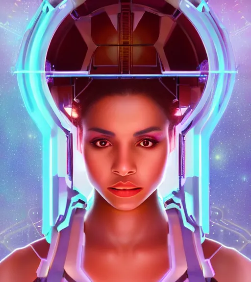 Prompt: symmetry!! latina princess of technology, solid cube of light, hard edges, product render retro - futuristic poster scifi, lasers and neon circuits, beautiful brown skin woman latina princess, intricate, elegant, highly detailed, digital painting, artstation, concept art, smooth, sharp focus, illustration, dreamlike, art by artgerm