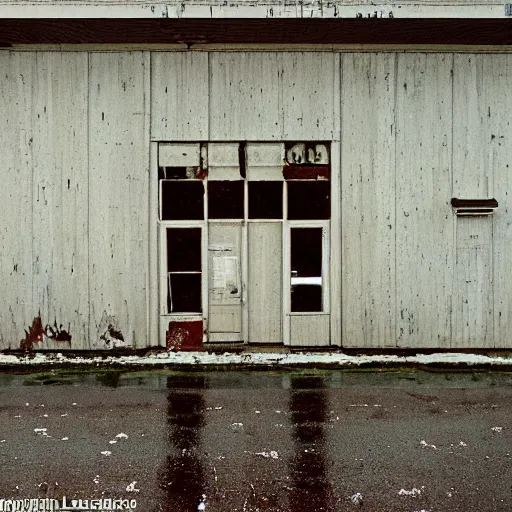 Prompt: an abandoned store's exterior in the middle of nowhere, by saul leiter, ultra detailed, rainy, beautiful