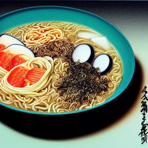 Image similar to a bowl of delicious ramen by hajime sorayama