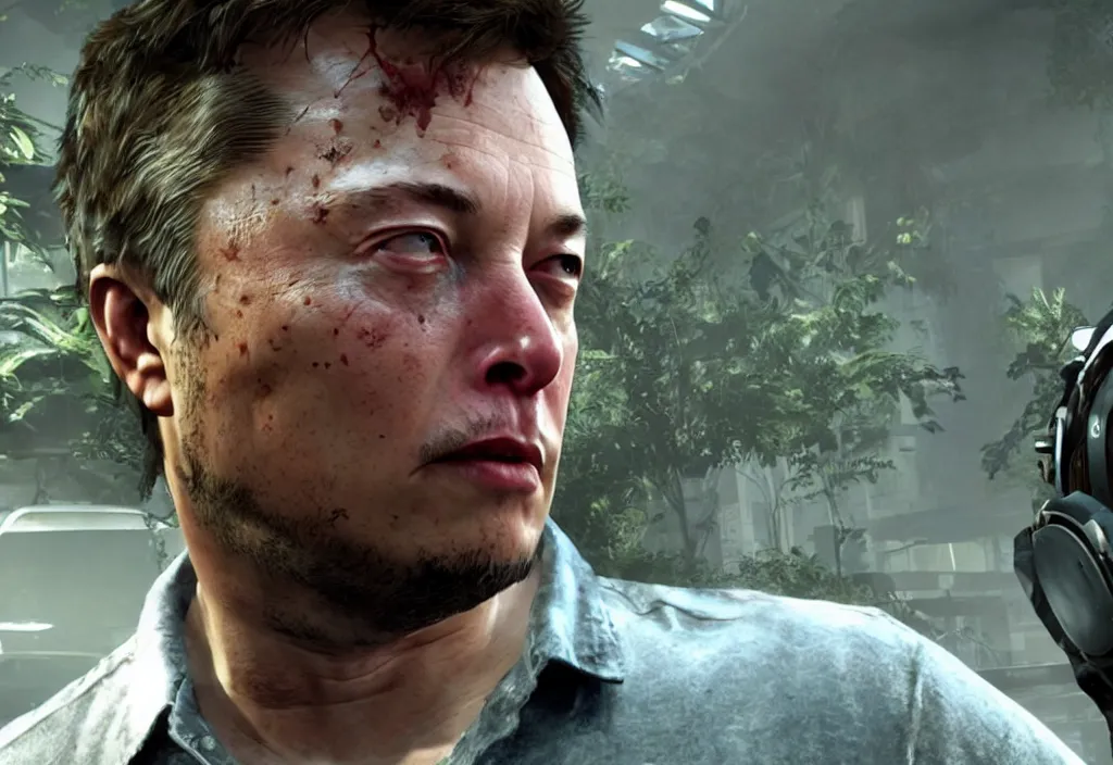 Image similar to elon musk in the last of us, elon musk in the video game in the last of us, gameplay screenshot, close up, 3 d rendering. unreal engine. amazing likeness. very detailed.