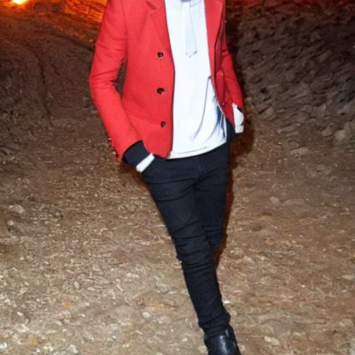 Prompt: photo of harry styles in the paris catacombs