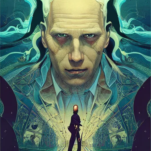 Image similar to poster artwork by Michael Whelan and Tomer Hanuka, Karol Bak of collective consciousness as imagined by Carl Jung, from scene from True Detective, clean, simple illustration, nostalgic, domestic, full of details