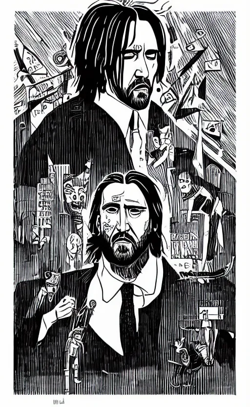 mcbess illustration of nicolas cage as john wick in | Stable Diffusion ...