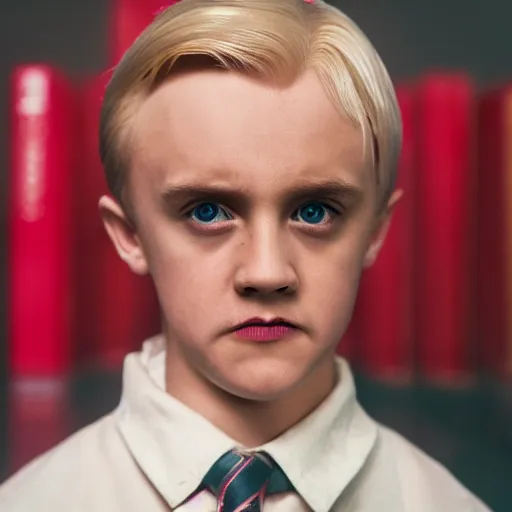 Image similar to Draco Malfoy as One from Stranger Things, high resolution photo