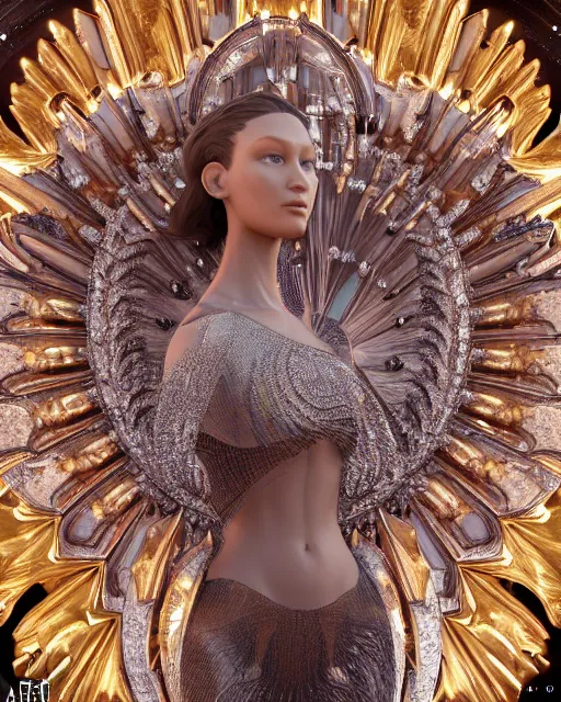 Image similar to a highly detailed metahuman 4 k close up render of an alien goddess bella hadid monument renaissance in iris van herpen dress schiaparelli in diamonds crystals swarovski and jewelry iridescent in style of alphonse mucha gustav klimt trending on artstation made in unreal engine 4