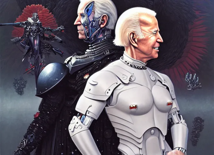 Image similar to portrait of joe biden goth cyborg with white hair in warhammer armor, art by ( ( ( kuvshinov ilya ) ) ) and wayne barlowe and gustav klimt and artgerm and wlop and william - adolphe bouguereau