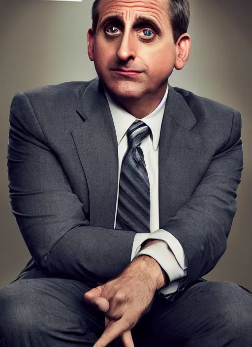 Prompt: ( ( ( hyperrealist portrait of steve carell as michael scott ) ) ) by mike campau, photorealistic, octane render, vibrant colors, unreal engine, dynamic lighting, perfect factions, very detailed faces, intricate detail, trending on artstation, poster, volumetric lighting, 4 k, award winning