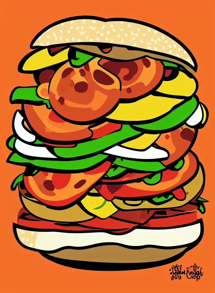 Image similar to pop art illustration of a cheeseburger, adobe illustrator