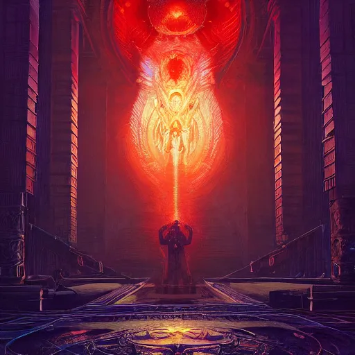 Image similar to the god is dead by barclay shaw, andreas rochas, dan mumford and craig mullins and killian eng. 8 k, intricate details, illustration, dynamic lighting, unreal engine, featured on artstation, soft glow, volumetric lighting