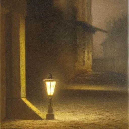 Prompt: lonely duck under a street light by august friedrich schenck, oil painting, close - up