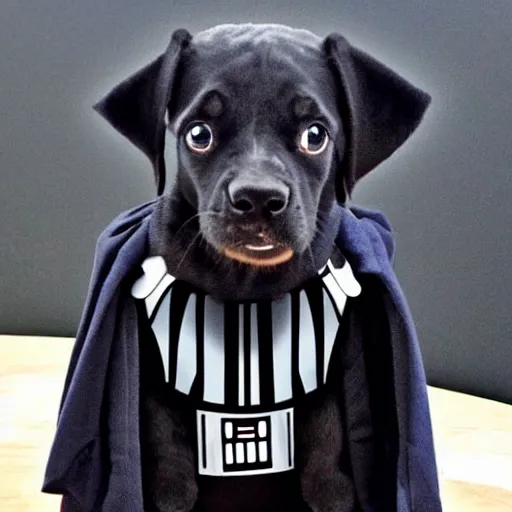 Image similar to puppy inspired by darth vader