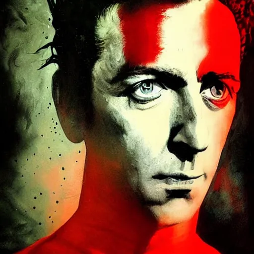 Image similar to stunning portrait of gaunt joe strummer a ( the cure fan ) as dream from sandman, dim stars as eyes, by jeremy mann, by cedric peyravernay, by by russ mills, by richard avedon and ben templesmith, dramatic lightning, sadness, dark eye sockets, in the shadows, punk rock, gothic, high detailed, 8 k