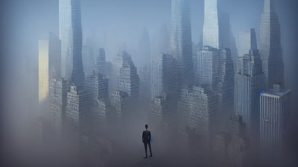 Prompt: Hulk sized Obama towers over a foggy Manhattan; by Beeple; 4K