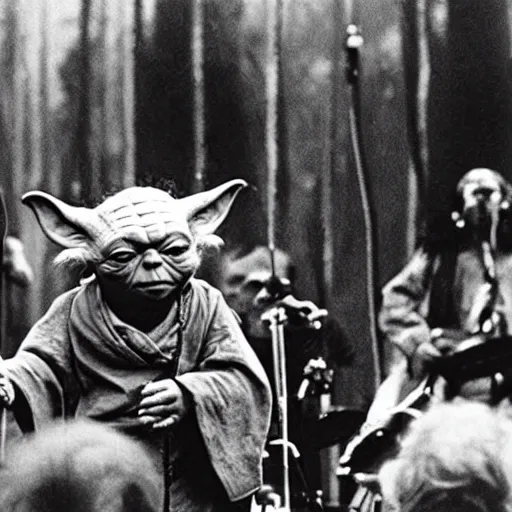 Image similar to yoda performing at woodstock