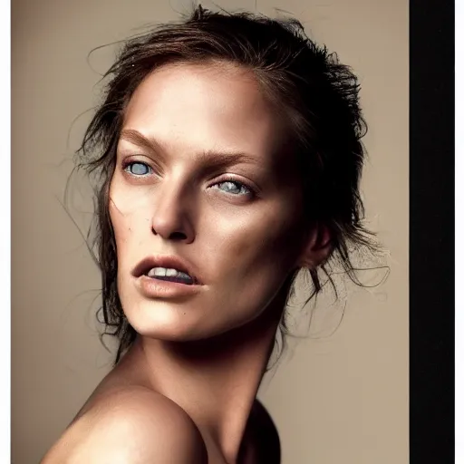 Prompt: portrait photography of top model by annie leibovitz, perfect facial symmetry, dim volumetric cinematic lighting, 8 k, post - processing, extremely hyper - detailed, intricate, epic composition, masterpiece, stunning,