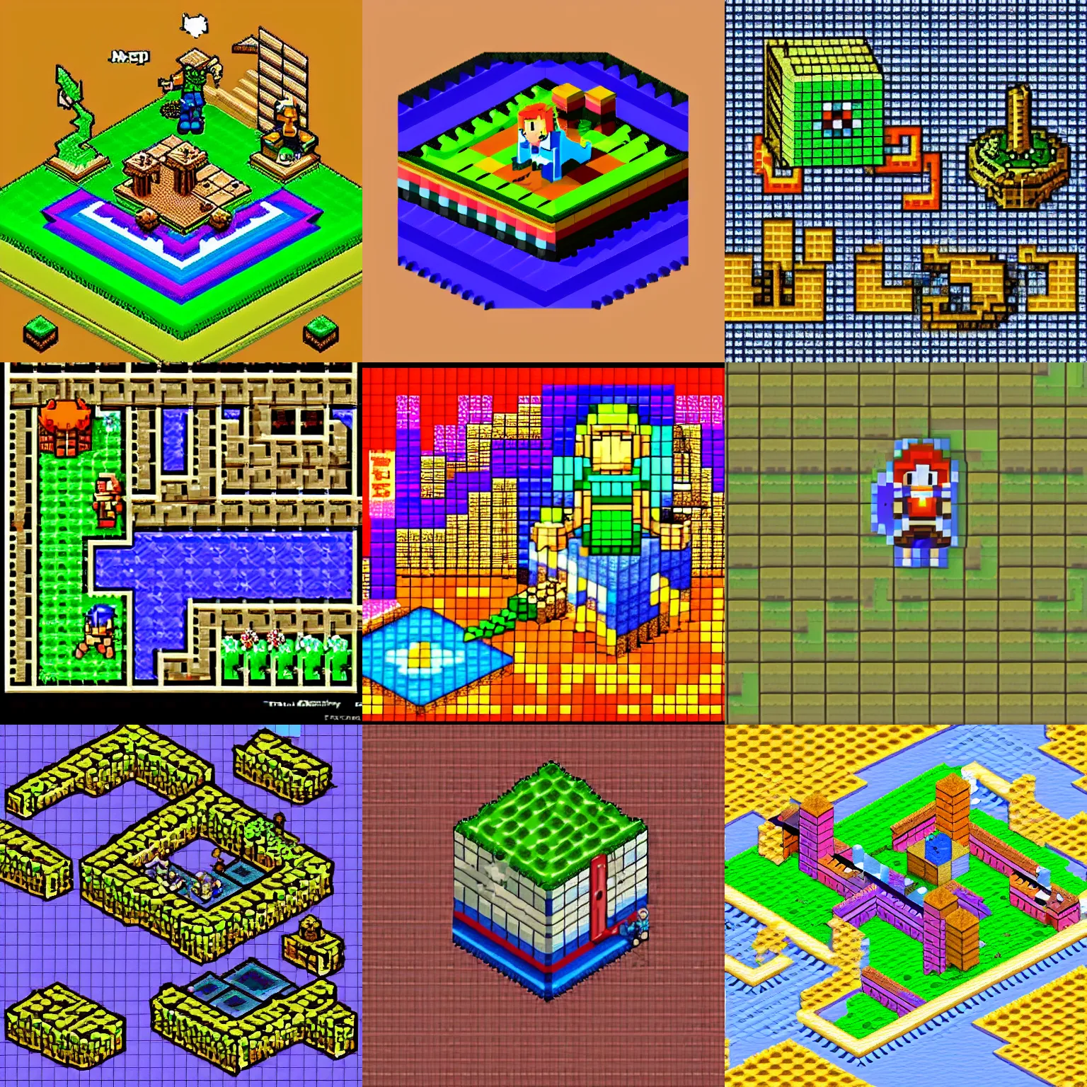 Prompt: A Link to the Past as isometric pixel art