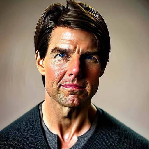 Prompt: a portrait photo of 30 year old tom cruise, with a sad expression, looking forward